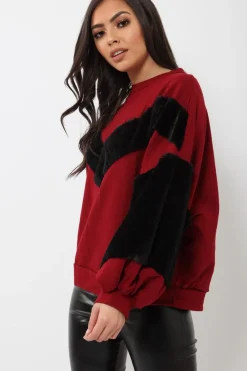 Rebellious Fashion Wine Chevron Fur Jumper - Lara