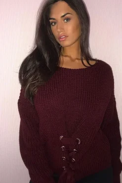 Rebellious Fashion Wine Chunky Knit Corset Waist Knitted Jumper - Mikayla
