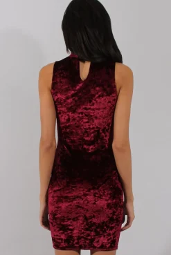 Rebellious Fashion Wine Crushed Velvet Choker Dress - Serina