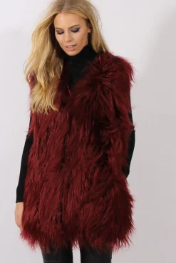 Rebellious Fashion Wine Faux Fur Shaggy Gilet - Liberty