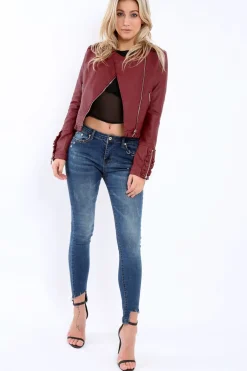 Rebellious Fashion Wine Faux Leather Biker Jacket - Colleen