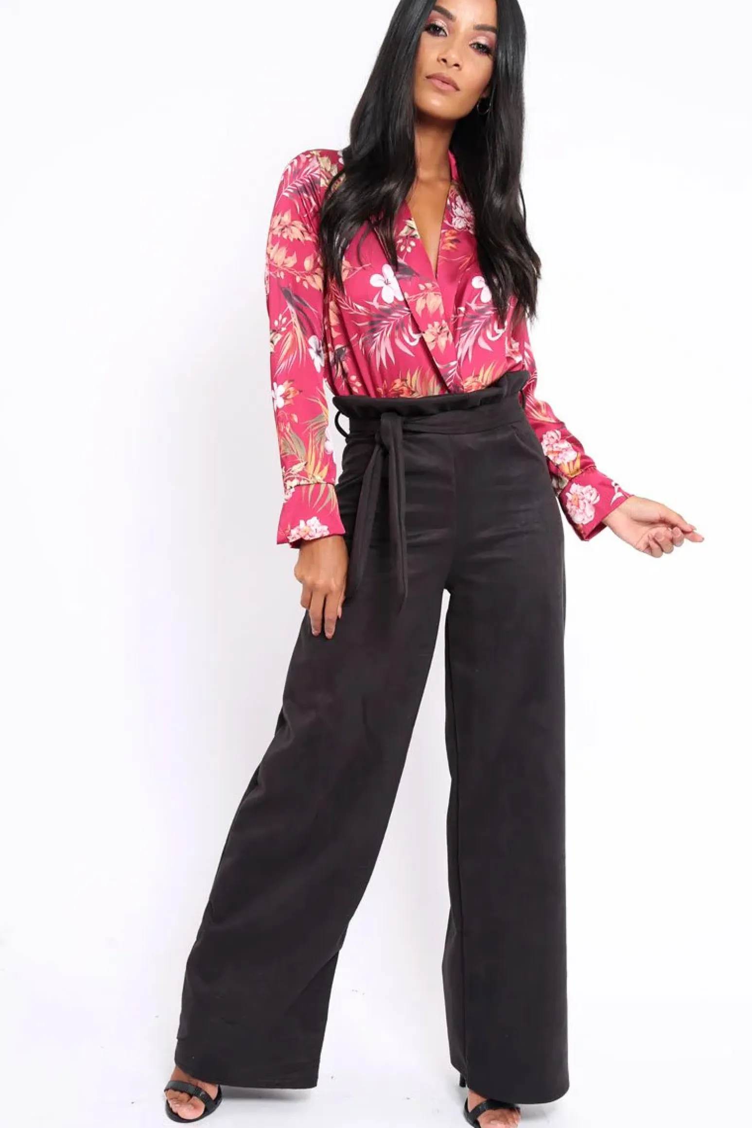 Rebellious Fashion Wine Floral Plunge Satin Bodysuit - Rebeka