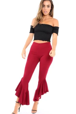 Rebellious Fashion Wine Frill Hem Trousers - Ashlie