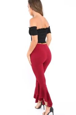 Rebellious Fashion Wine Frill Hem Trousers - Ashlie