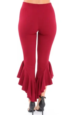 Rebellious Fashion Wine Frill Hem Trousers - Ashlie
