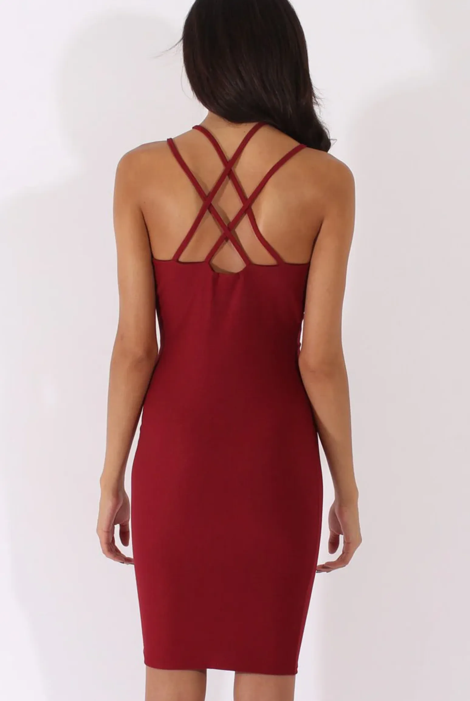 Rebellious Fashion Wine Front Harness Bodycon Dress - Nella
