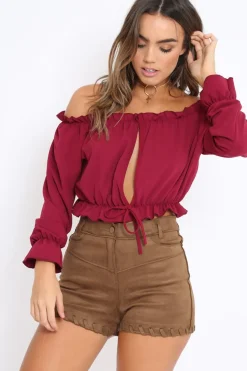 Rebellious Fashion Wine Key Hole Bust Crop Top - Caitie