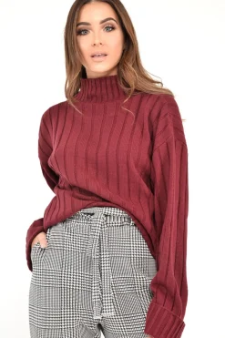 Rebellious Fashion Wine Knit High Neck Jumper - Jaelynn
