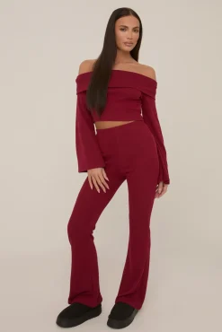 Rebellious Fashion Wine Knitted Fold Down Co Ord Set - Paisley