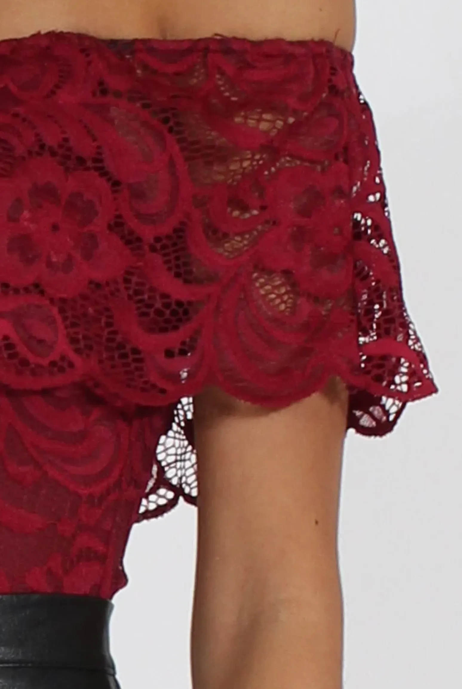 Rebellious Fashion Wine Lace Frill Bardot Bodysuit - Tonika