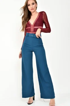 Rebellious Fashion Wine Lace Long Sleeve Open Back Bodysuit - Ellice