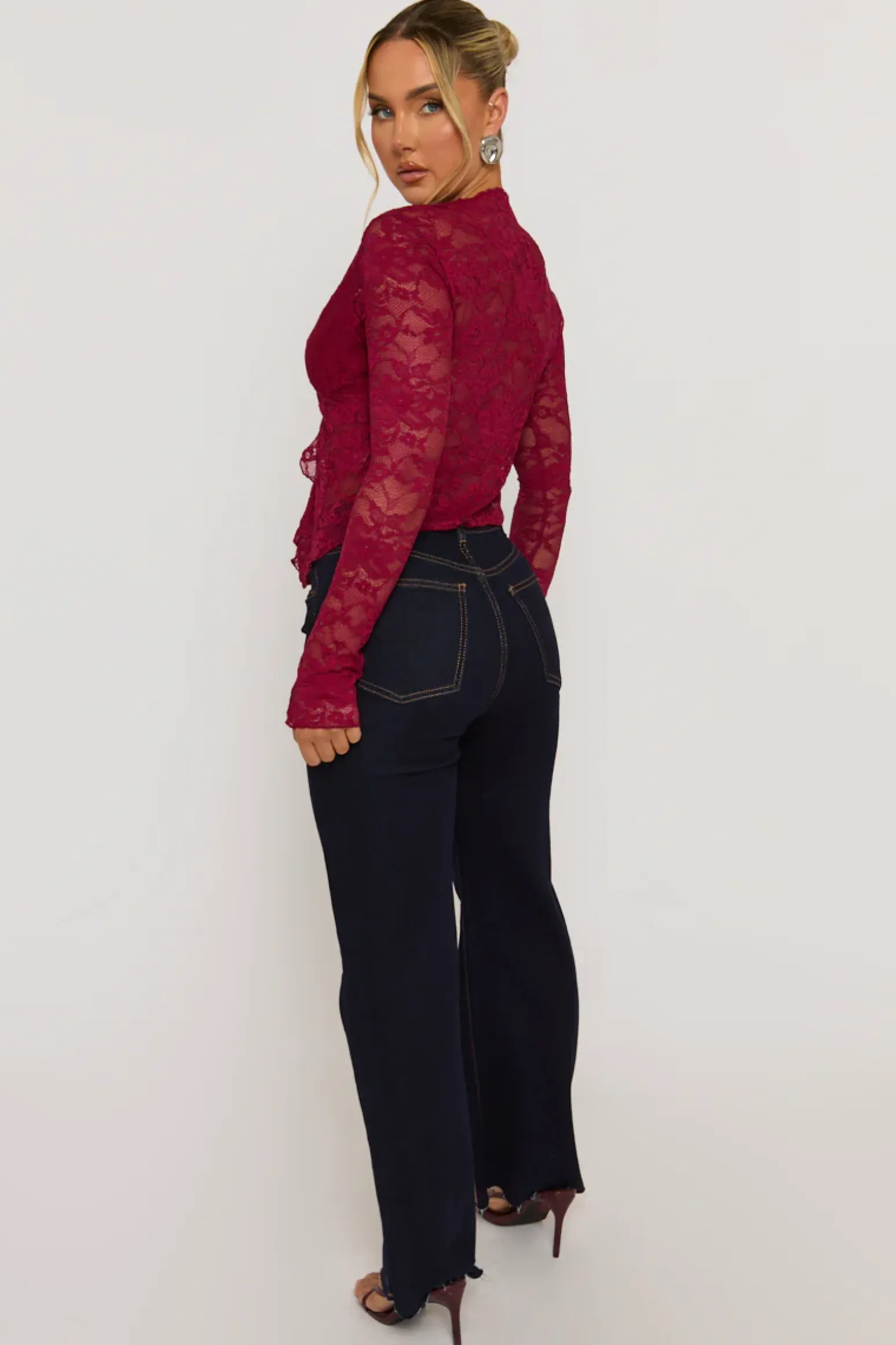 Rebellious Fashion Wine Lace Tie Front Top - Lana