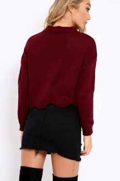 Rebellious Fashion Wine Lace up Jumper - Deena