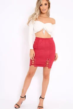 Rebellious Fashion Wine Lace Up Suedette Skirt - Jenna