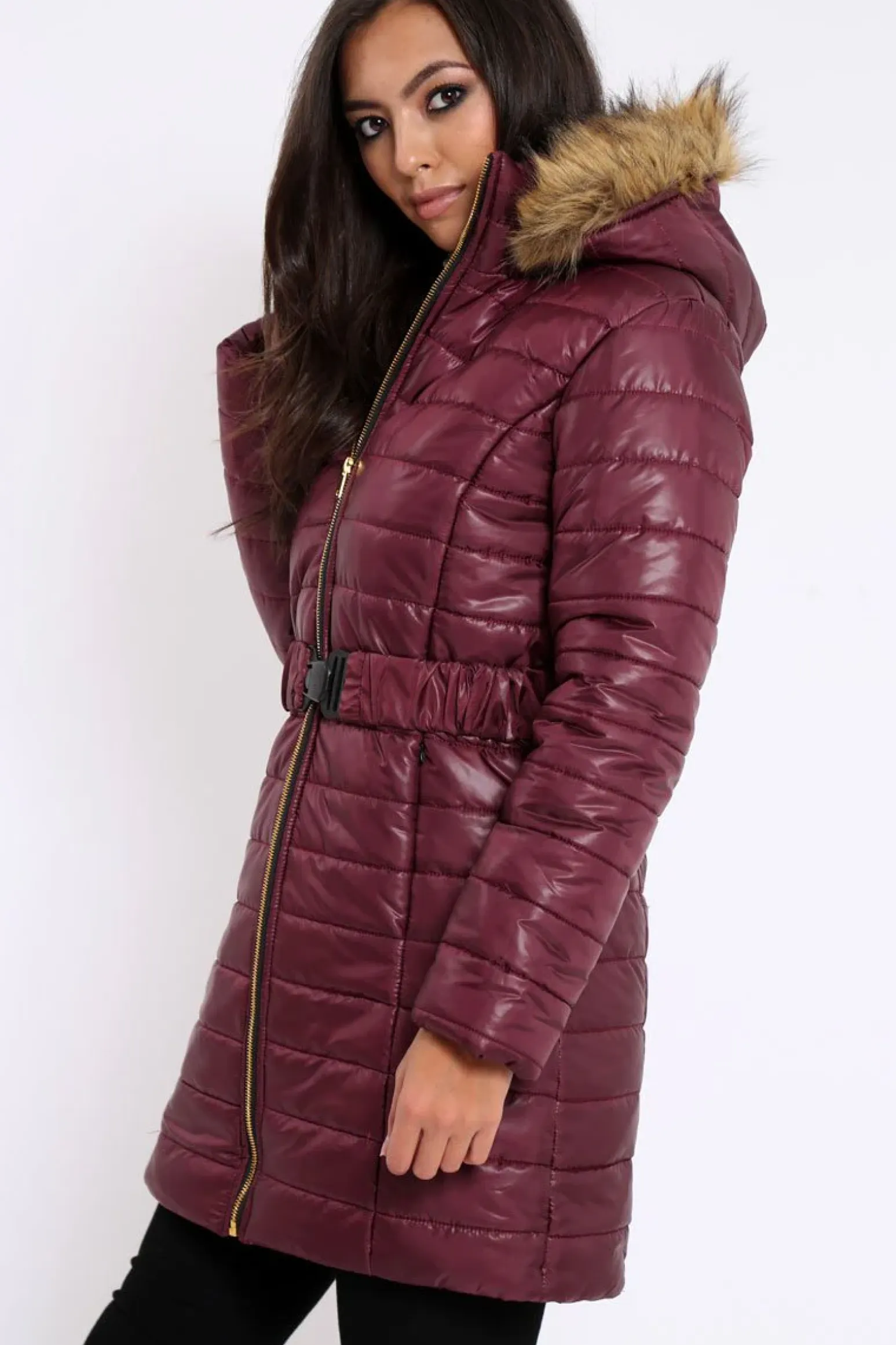 Rebellious Fashion Wine Longline Puffer Jacket - Alexandra