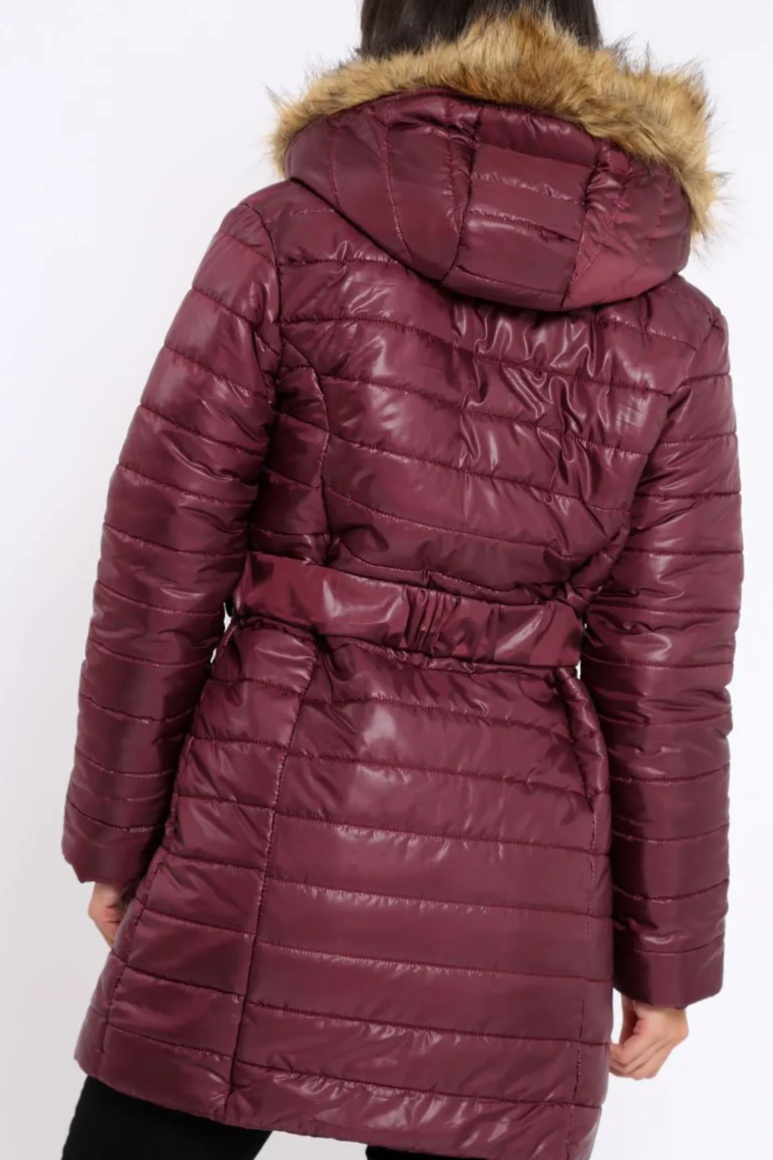 Rebellious Fashion Wine Longline Puffer Jacket - Alexandra