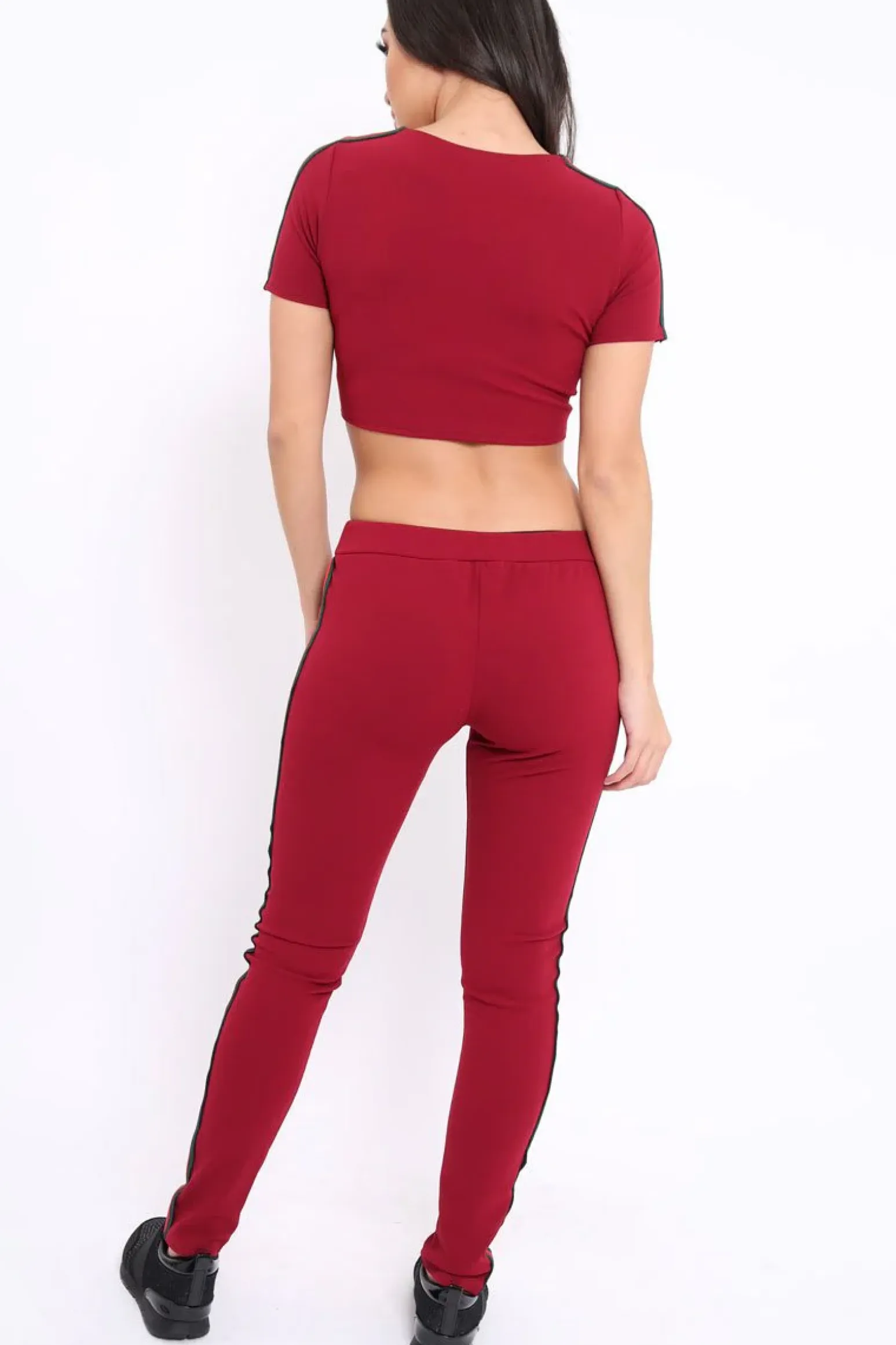 Rebellious Fashion Wine loungewear set with Side Stripe Sports Trim Detail - Lear