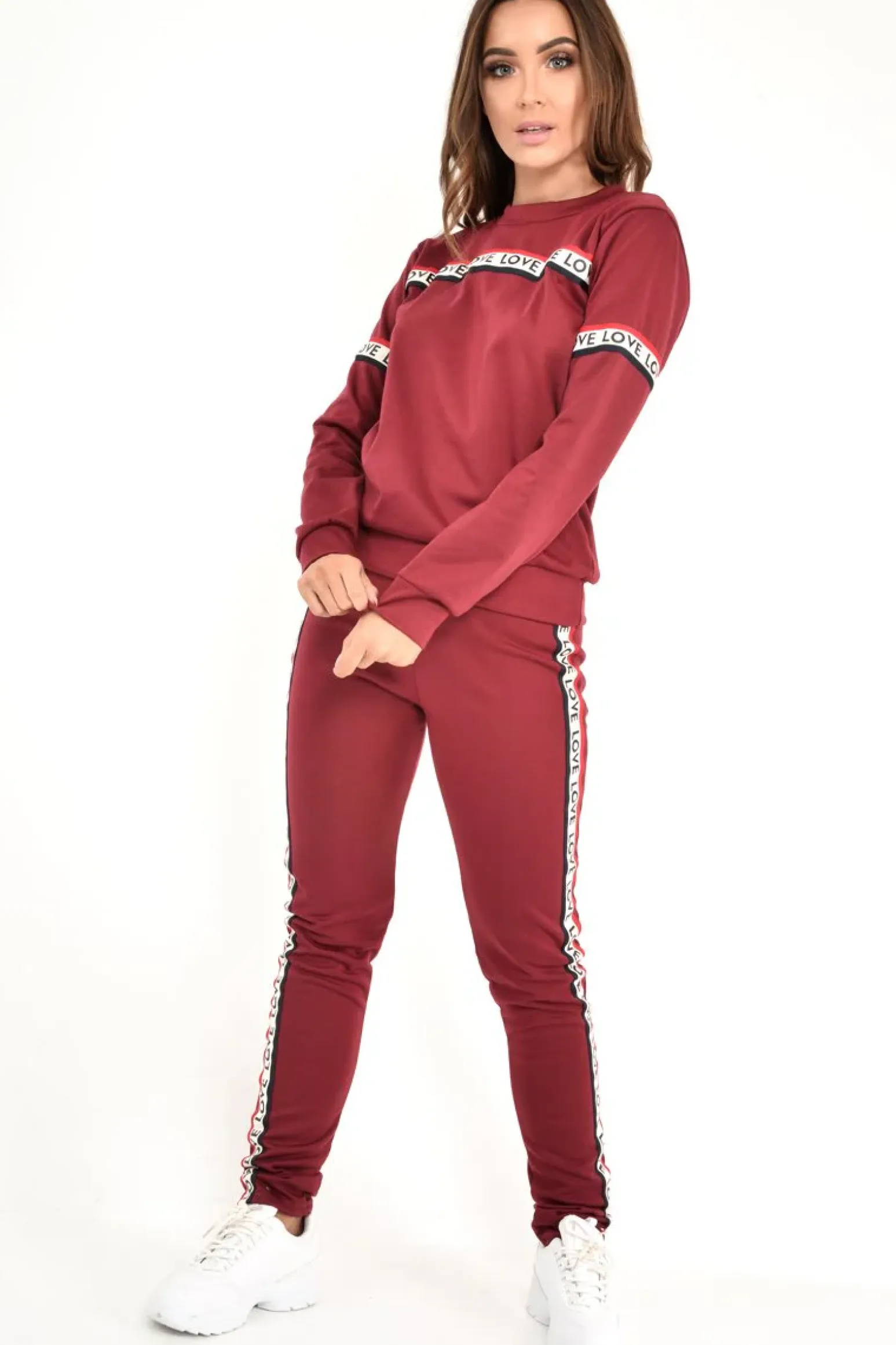 Rebellious Fashion Wine Love Slogan Tape Loungewear Set - Kaisy