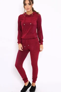 Rebellious Fashion Wine Metallic Tracksuit - Sinead