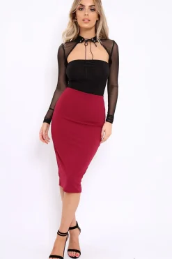 Rebellious Fashion Wine Midi Bodycon Skirt - Tiffy