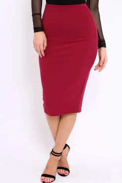 Rebellious Fashion Wine Midi Bodycon Skirt - Tiffy