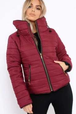 Rebellious Fashion Wine Padded Coat - Zara