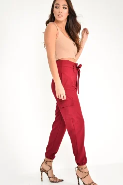 Rebellious Fashion Wine Paper Bag Cargo Pocket Trousers - Brette