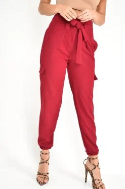 Rebellious Fashion Wine Paper Bag Cargo Pocket Trousers - Brette