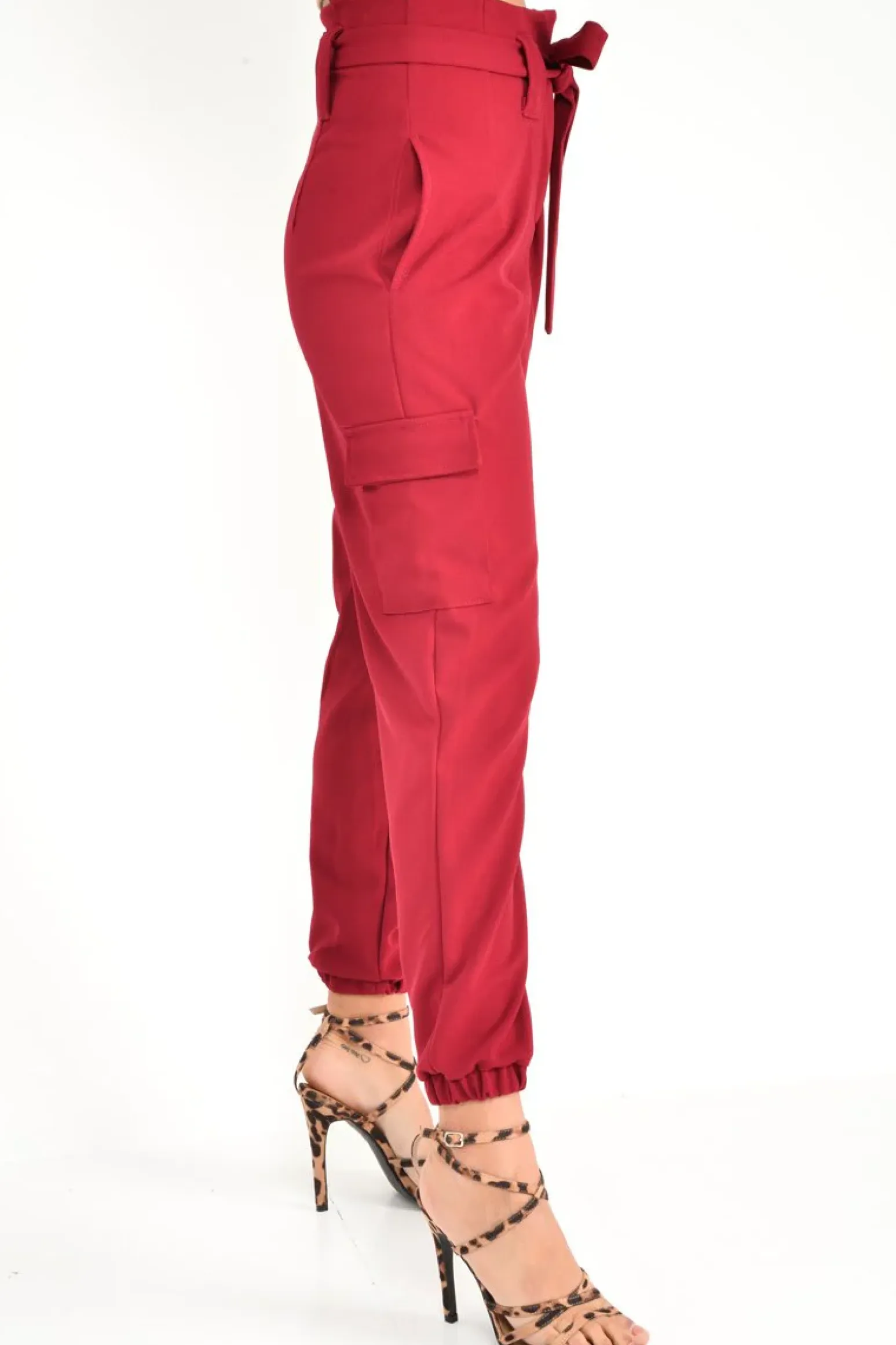 Rebellious Fashion Wine Paper Bag Cargo Pocket Trousers - Brette