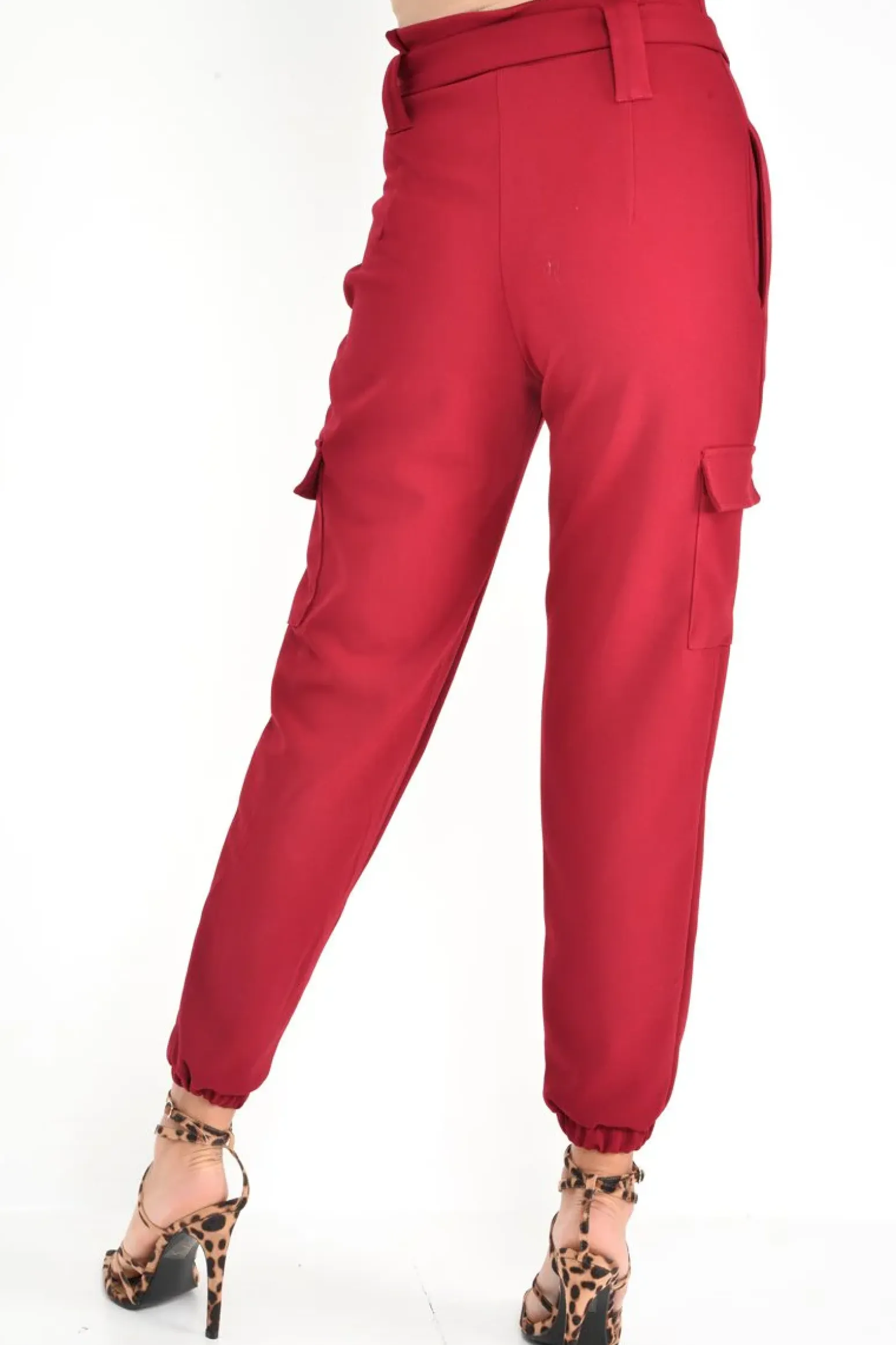Rebellious Fashion Wine Paper Bag Cargo Pocket Trousers - Brette