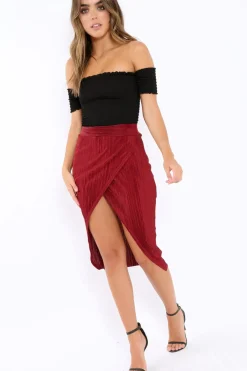 Rebellious Fashion Wine Pleated Wrap Over Skirt - Monica