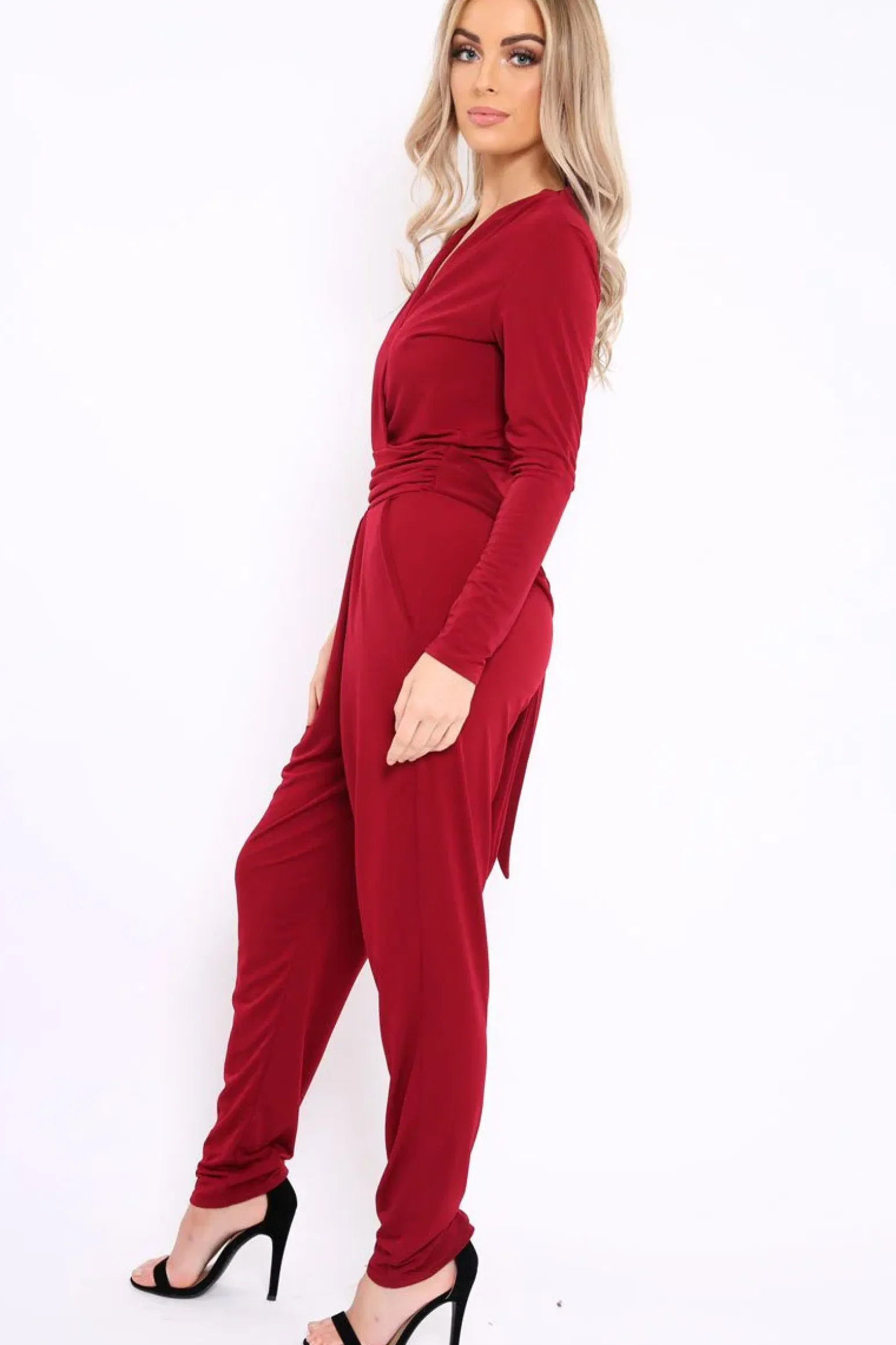 Rebellious Fashion Wine Plunge Tie Back Jumpsuit - Brittney