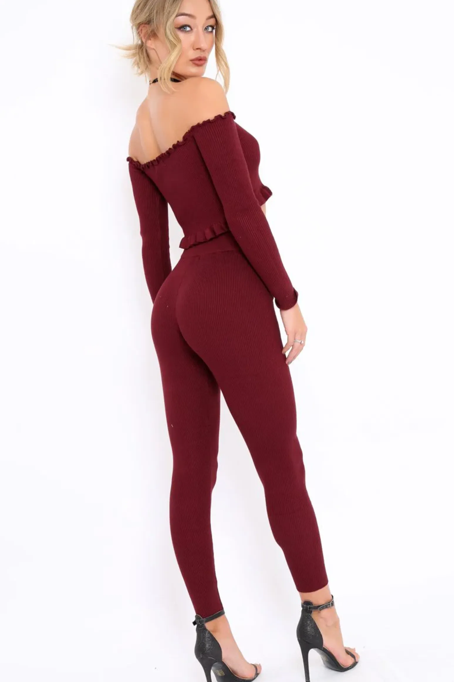 Rebellious Fashion Wine Ribbed Knit Co-ord - Luna