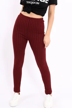 Rebellious Fashion Wine Ribbed Leggings - Penelope