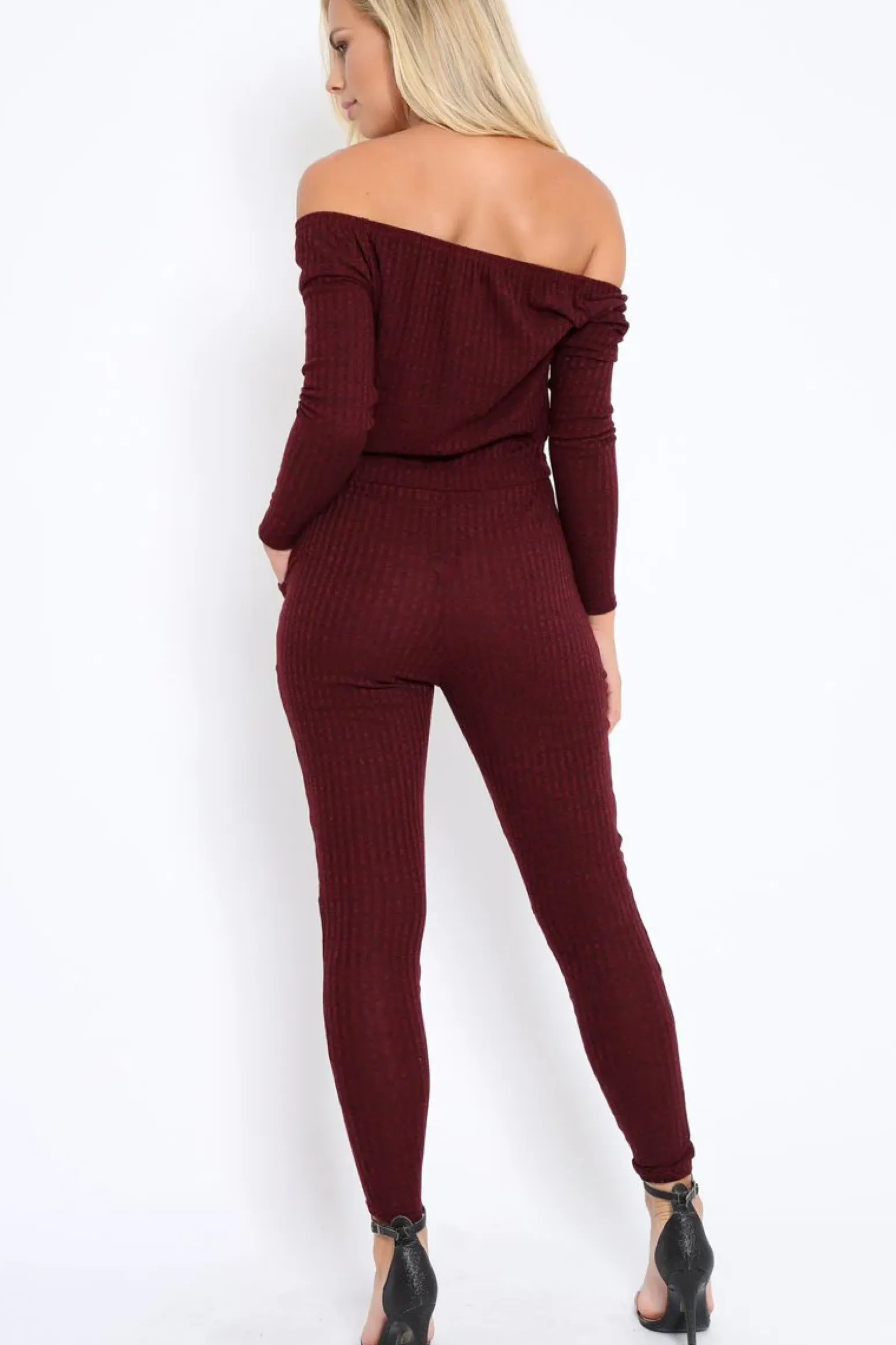Rebellious Fashion Wine Ribbed Rip Knee Jumpsuit - Chyna