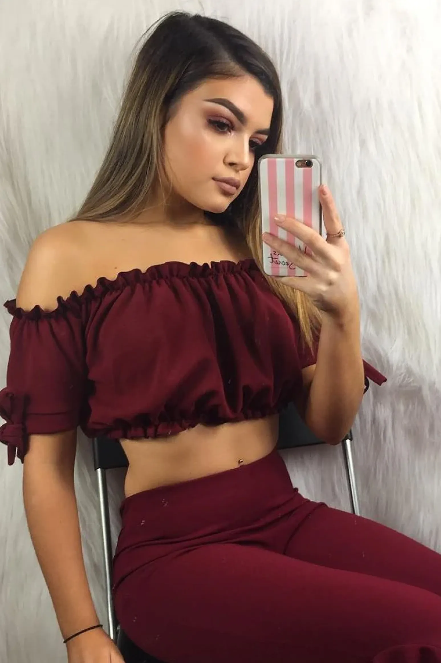 Rebellious Fashion Wine Ruched Bardot Gypsy Crop Top - Janette