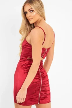 Rebellious Fashion Wine Satin Bodycon Cut Out Back Dress - Shannie