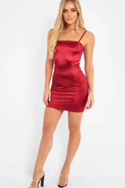 Rebellious Fashion Wine Satin Bodycon Cut Out Back Dress - Shannie