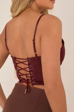 Rebellious Fashion Wine Shine Faux Leather Crop Top - Allyson