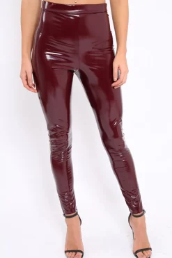 Rebellious Fashion Wine Shiny Vinyl PU Leggings - Rio