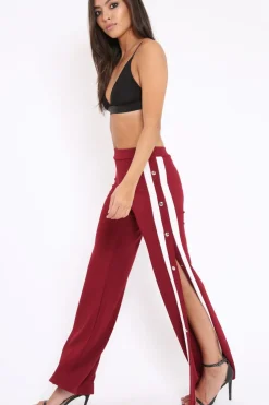 Rebellious Fashion Wine Side Popper White Stripe Trousers - Sady