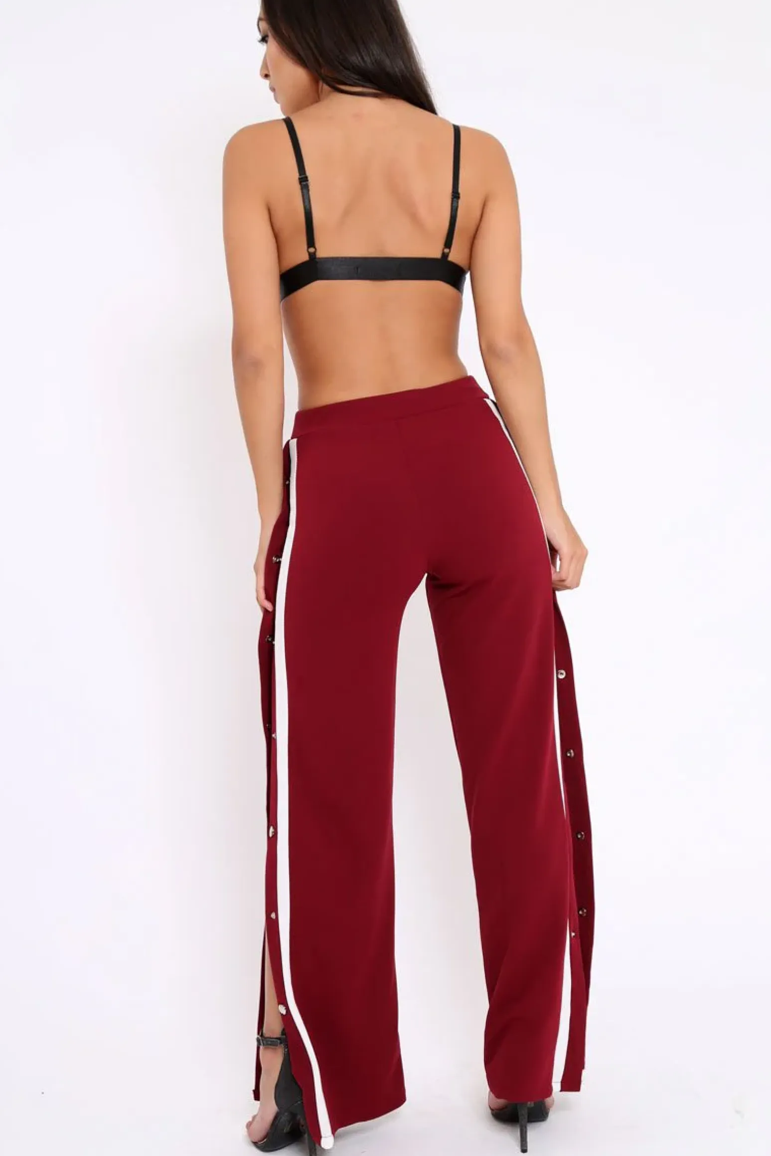 Rebellious Fashion Wine Side Popper White Stripe Trousers - Sady
