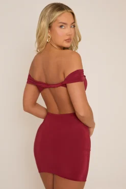Rebellious Fashion Wine Slinky Twist Bandeau Mini Dress - Alexa