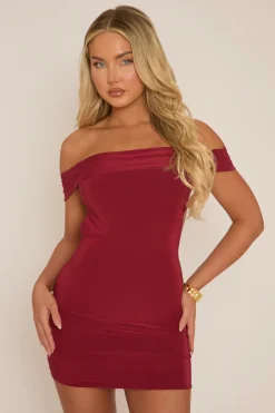 Rebellious Fashion Wine Slinky Twist Bandeau Mini Dress - Alexa