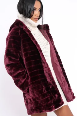 Rebellious Fashion Wine Soft Faux Fur Hooded Coat - Kila