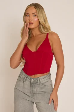 Rebellious Fashion Wine Strappy Corset Top - Tamsin