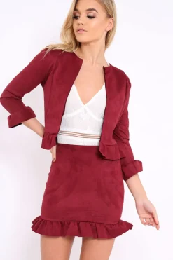 Rebellious Fashion Wine Suedette Frill Hem Mini Skirt - Misse