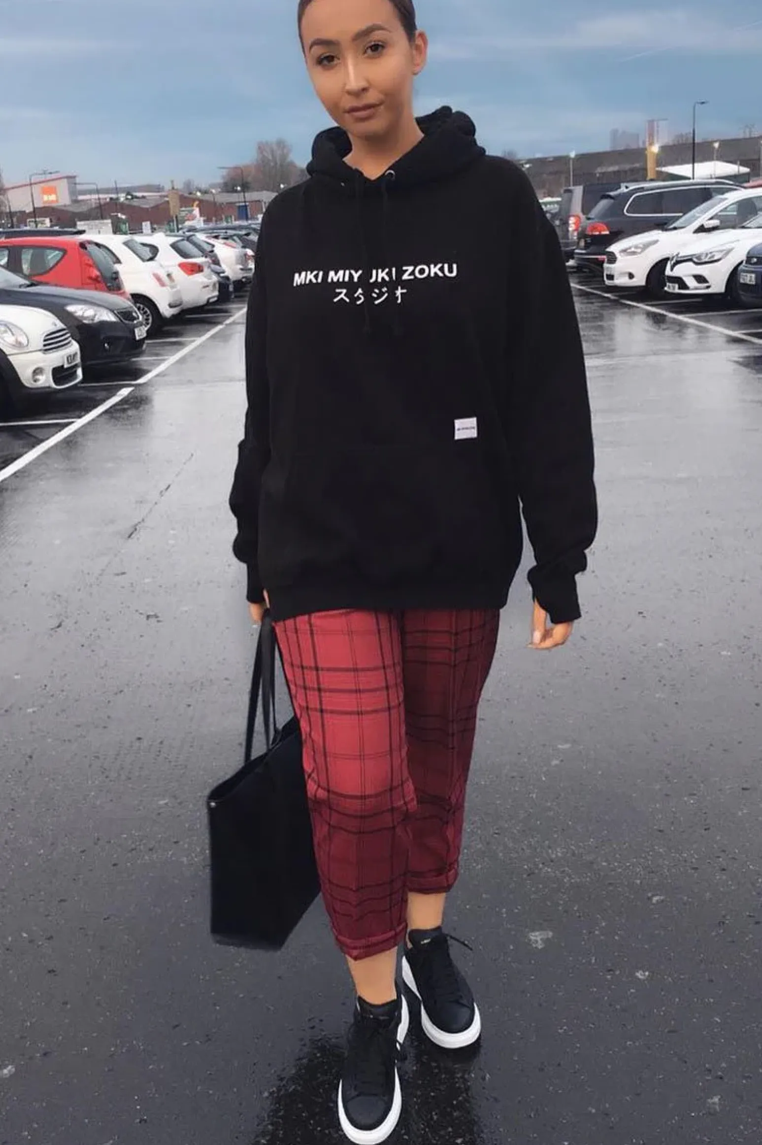 Rebellious Fashion Wine Tartan High Waist Tapered Cigarette Trousers - Maddy