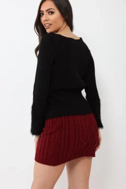 Rebellious Fashion Wine Thick Knit Bodycon Skirt - Kristy