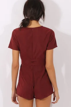 Rebellious Fashion Wine Tie Back Playsuit - Lunah